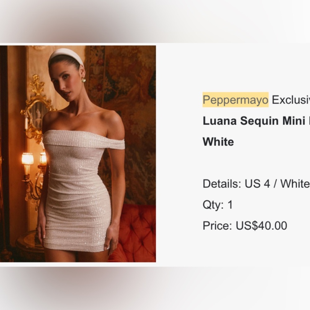 Peppermayo Off-Shoulder Sequin Mini Dress - White